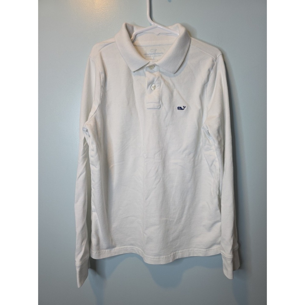 Vineyard Vines Boys Kids‎ Pique Heritage Polo Shirt White Long Sleeve S 10-12